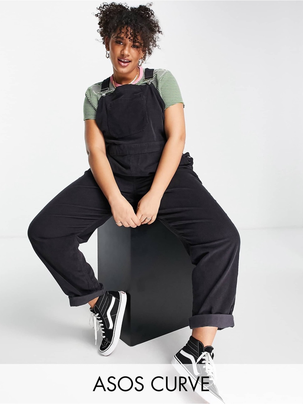 ASOS Curve Black Corduroy Women's Overalls